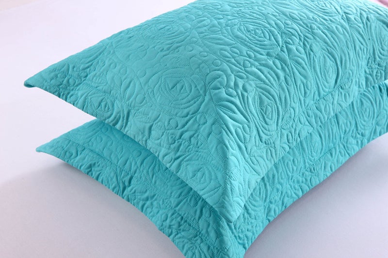 MarCielo 2-Piece Embroidered Pillow Shams, Decorative Microfiber Pillow Covers Set Standard Size Turquoise - Image 3